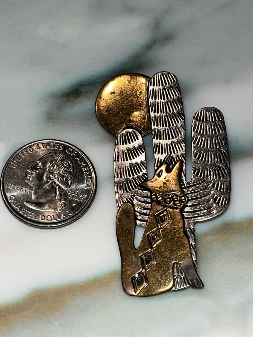 F Ramone Sterling Pin Cactus Coyote Native American
